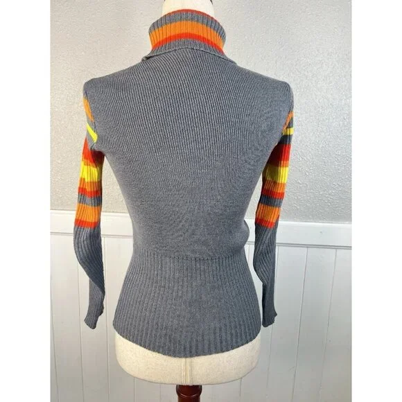 Vtg Fusalp France Knit Grey Sweater Winter Skiwear 70s Turtle Neck Small Ribbed - Picture 8 of 11